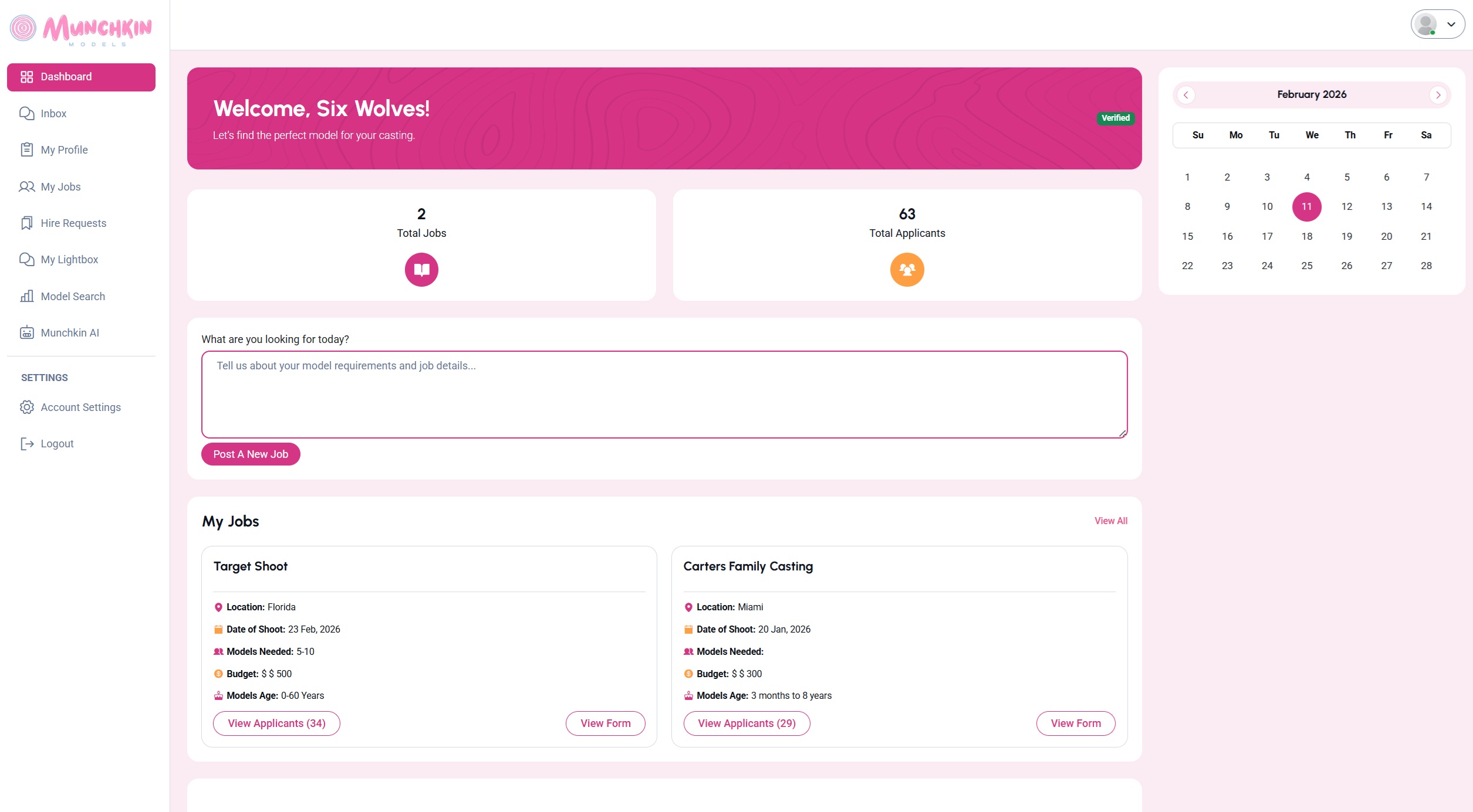 Client casting dashboard